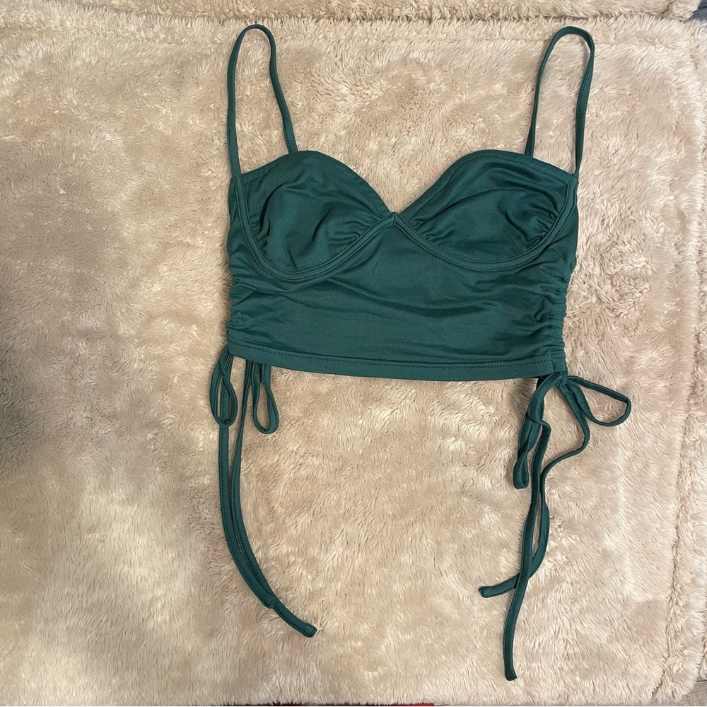 Shein olive green ruched drawstring side cami top